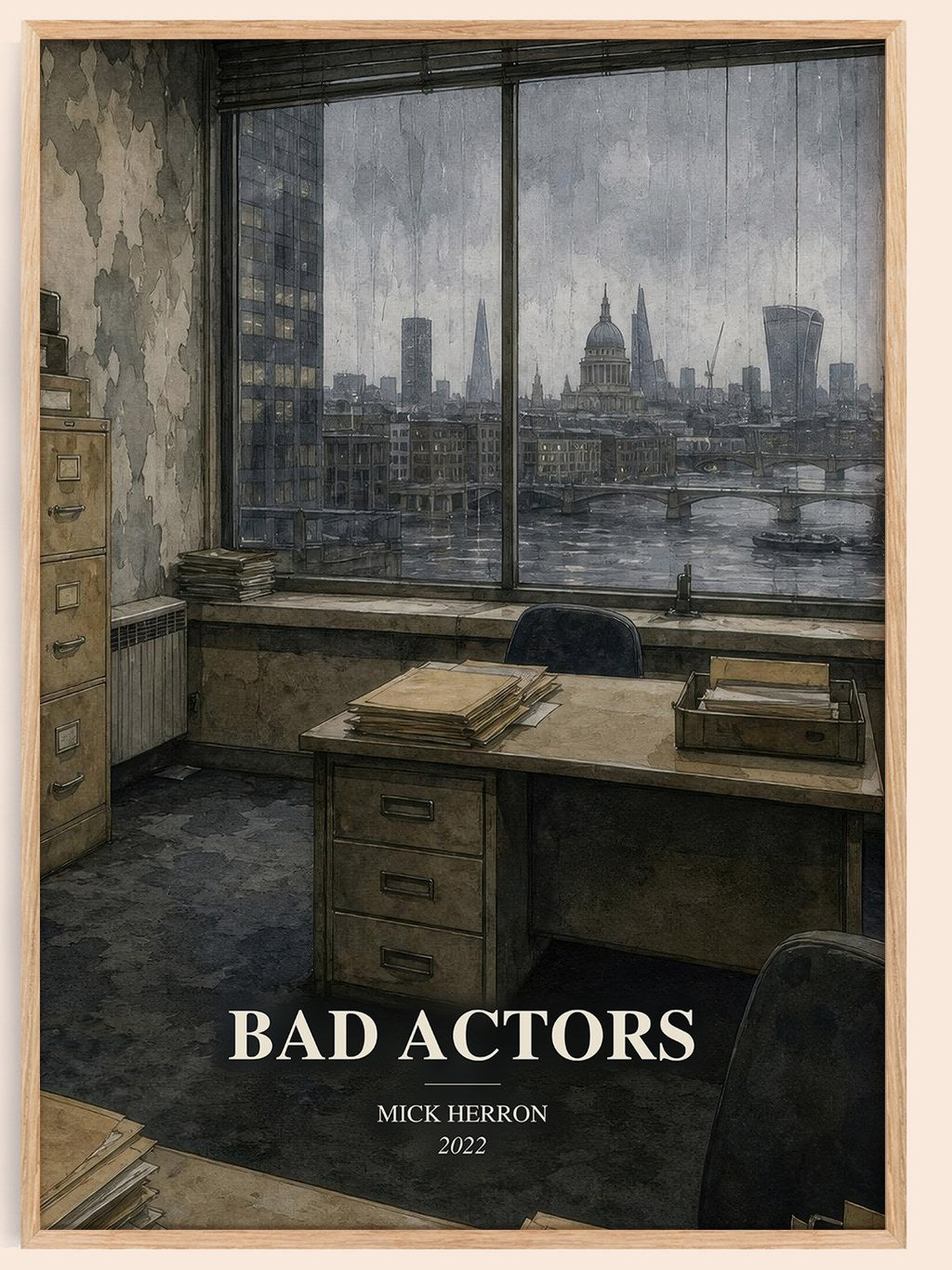 Bad Actors watercolour book poster by Mick Herron – framed literary art print