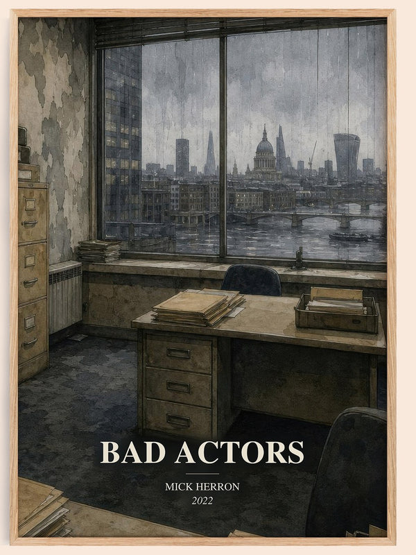 Bad Actors watercolour book poster by Mick Herron – framed literary art print