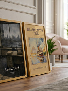 Bad Actors watercolour print framed by window – literary home decor