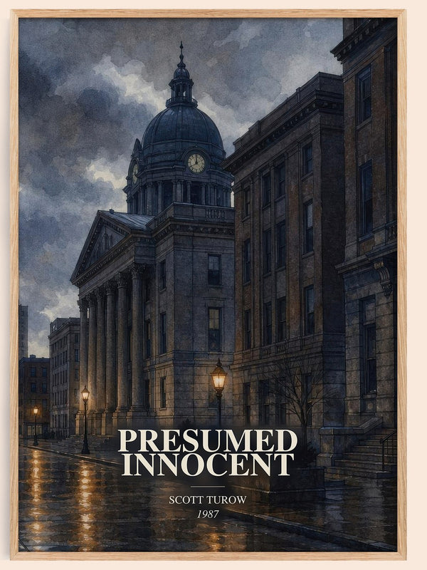 Presumed Innocent watercolour book poster by Scott Turow – framed literary art print