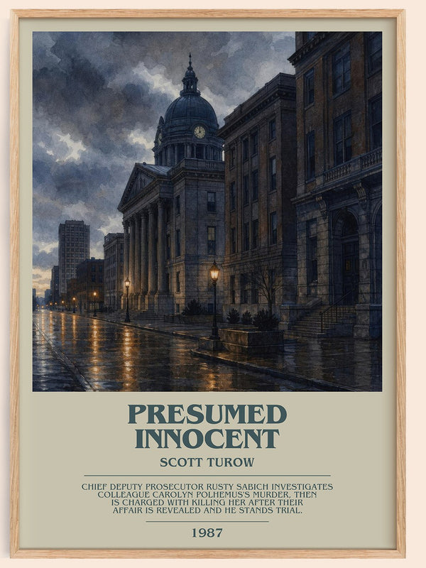 Presumed Innocent bookish book poster by Scott Turow – framed literary art print