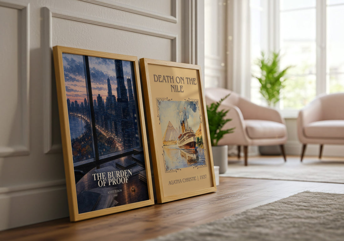 The Burden of Proof watercolour print framed by window – literary home decor