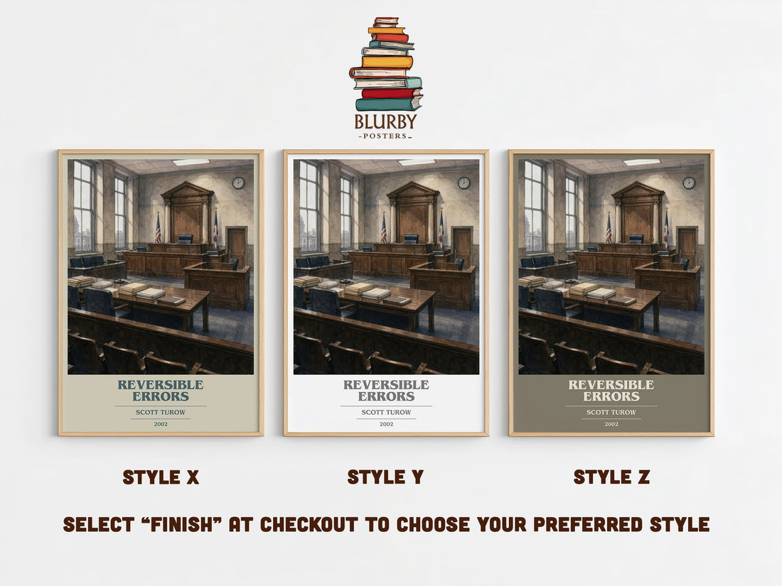 Reversible Errors book cover print in frame leaning in hallway – legal thriller wall art (mockup)