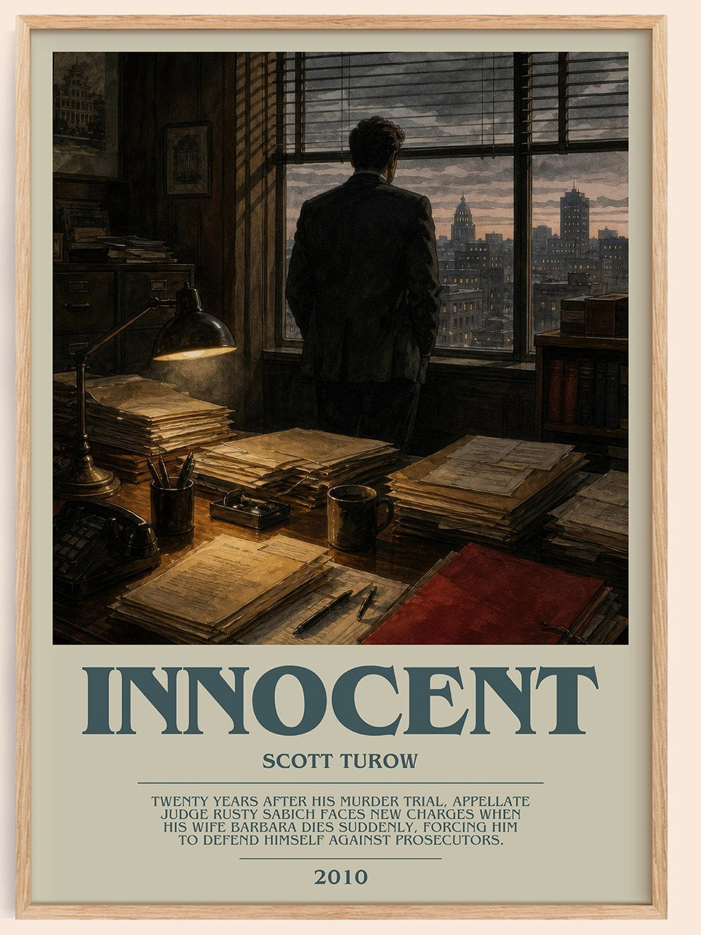 Innocent bookish book poster by Scott Turow – framed literary art print