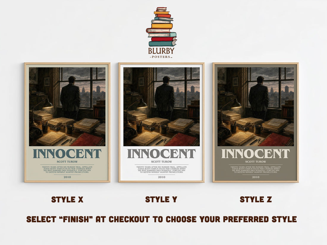 Innocent bookish print in frame leaning in hallway – legal thriller wall art (mockup)