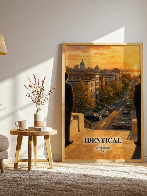 Identical watercolour print in frame leaning in hallway – legal thriller wall art