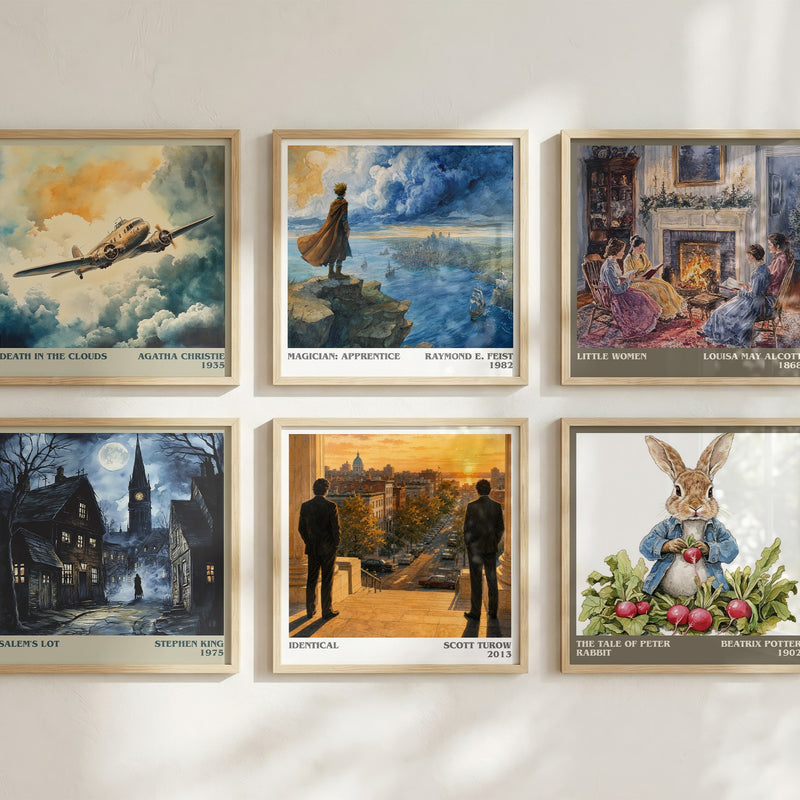 Identical literary art print colour and style options – Scott Turow book art