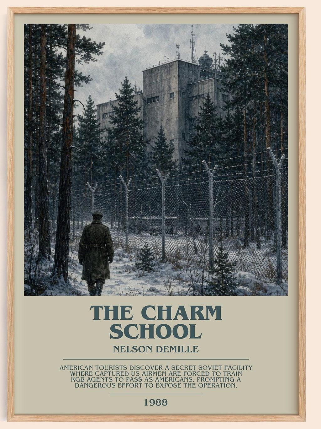 The Charm School bookish book poster by Nelson DeMille – framed literary art print