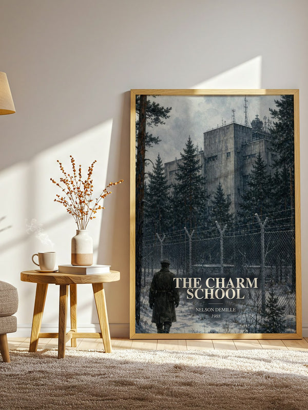 The Charm School watercolour print in frame leaning in hallway – thriller wall art