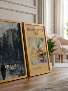 The Charm School watercolour print framed by window – literary home decor