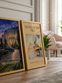 The Gold Coast watercolour print framed by window – literary home decor