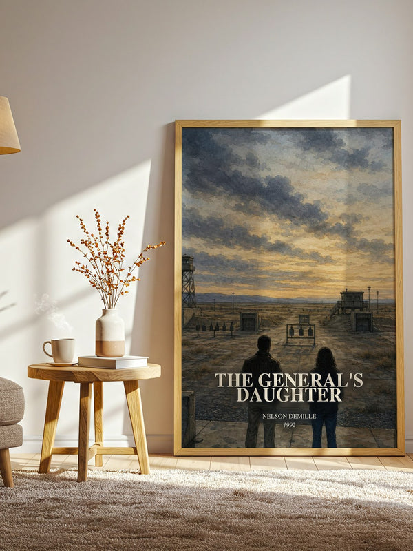 The General's Daughter watercolour print in frame leaning in hallway – crime wall art