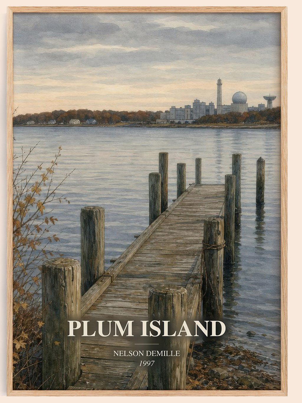 Plum Island watercolour book poster by Nelson DeMille – framed literary art print
