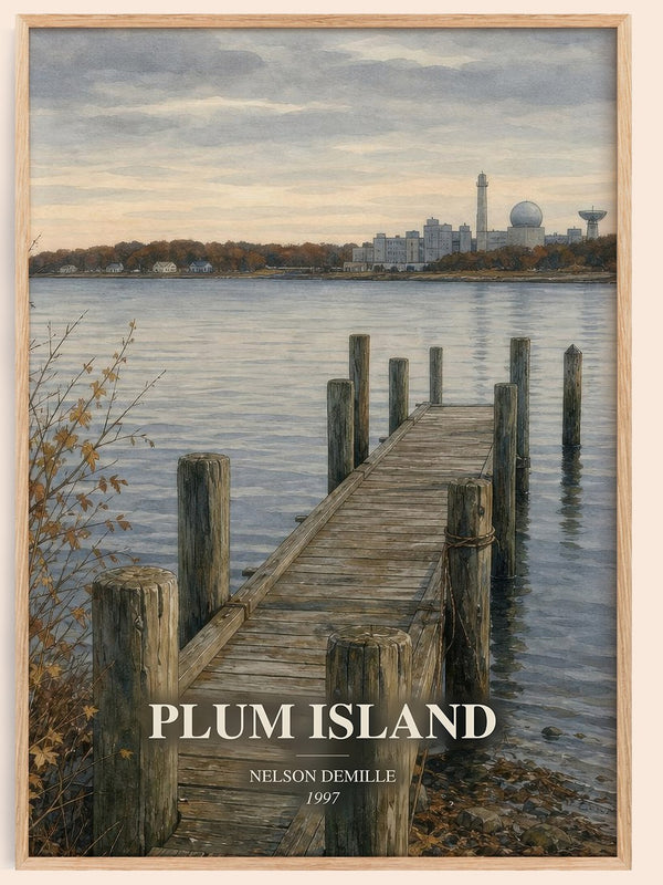 Plum Island watercolour book poster by Nelson DeMille – framed literary art print