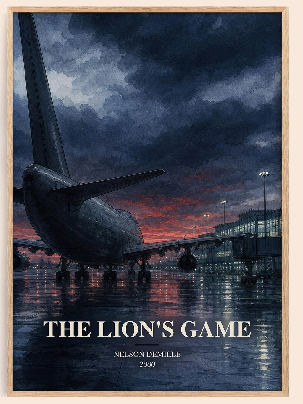 The Lion's Game watercolour book poster by Nelson DeMille – framed literary art print