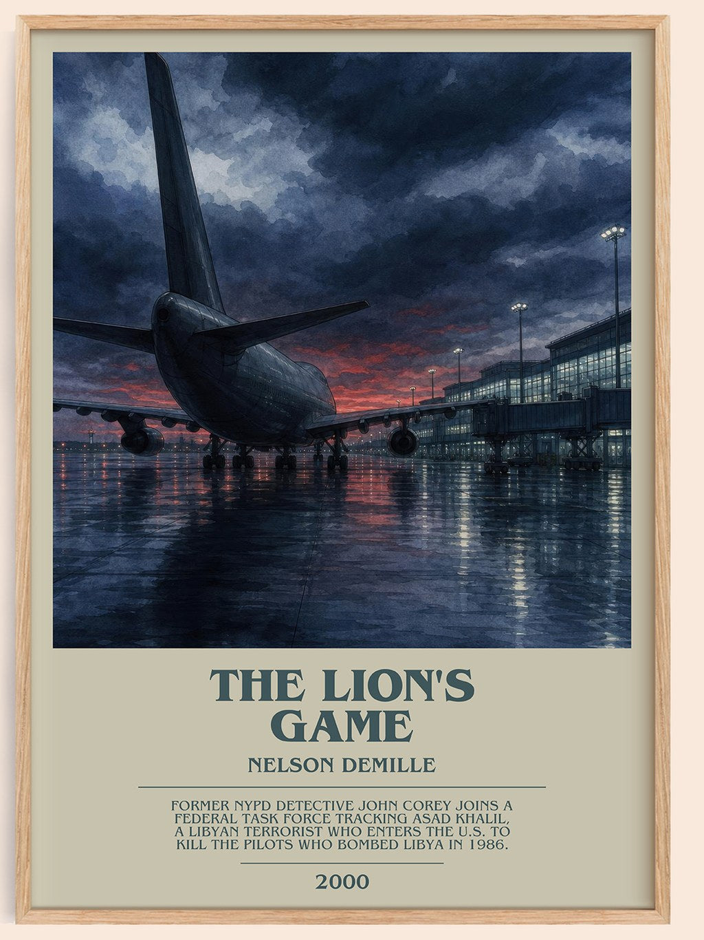 The Lion's Game bookish book poster by Nelson DeMille – framed literary art print