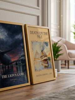 The Lion's Game watercolour print framed by window – literary home decor