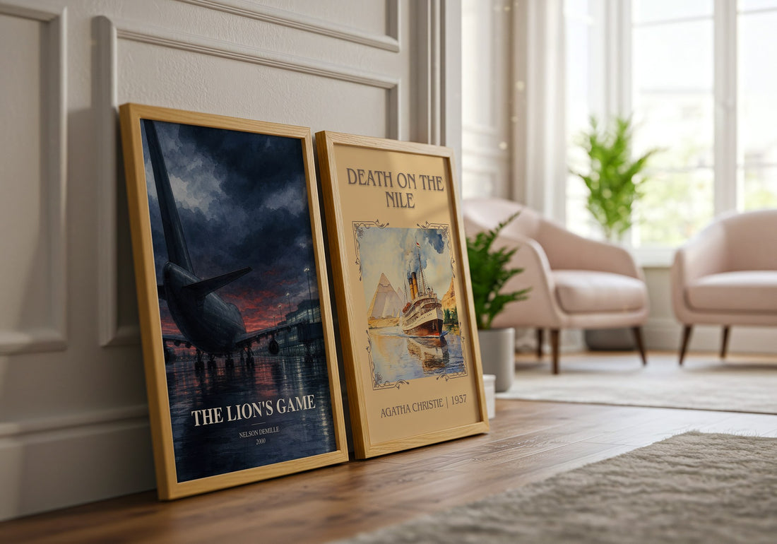 The Lion's Game watercolour print framed by window – literary home decor