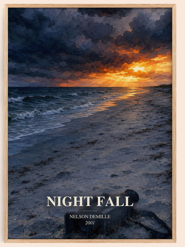 Night Fall watercolour book poster by Nelson DeMille – framed literary art print