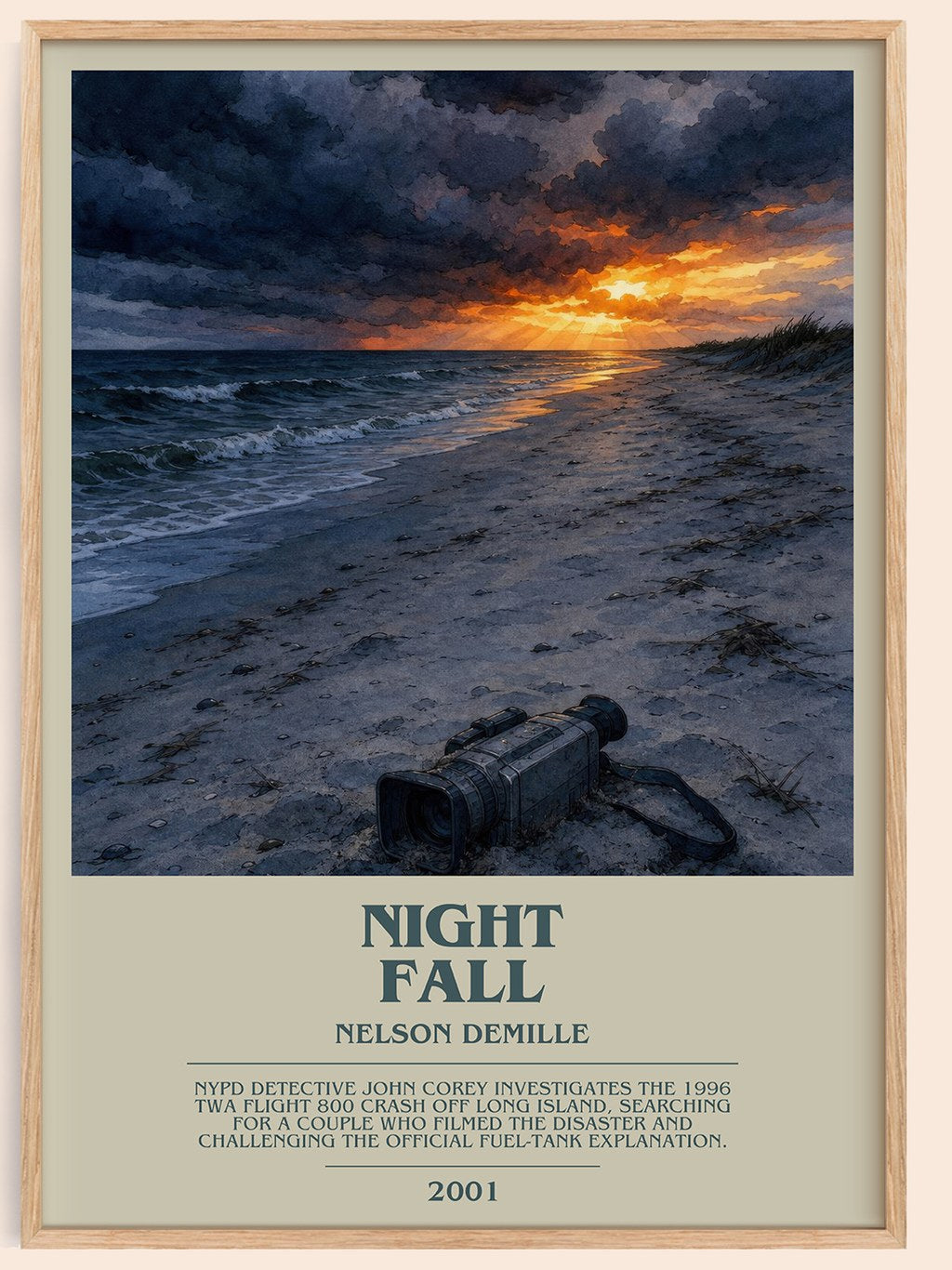 Night Fall bookish book poster by Nelson DeMille – framed literary art print