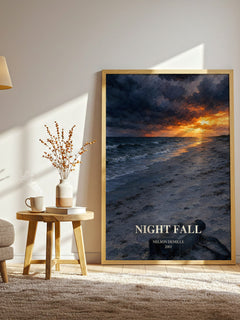 Night Fall watercolour print in frame leaning in hallway – thriller wall art