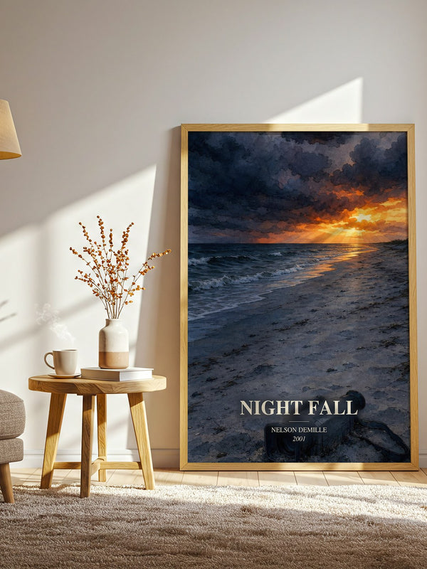 Night Fall watercolour print in frame leaning in hallway – thriller wall art