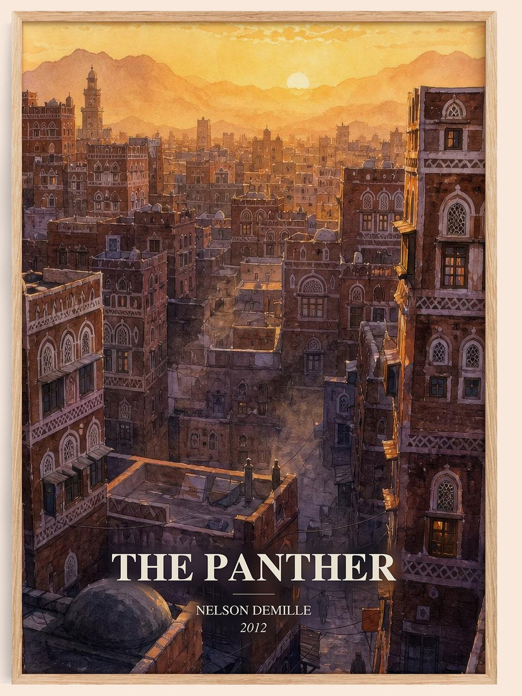 The Panther watercolour book poster by Nelson DeMille – framed literary art print