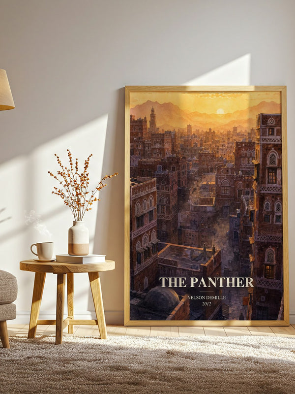 The Panther watercolour print in frame leaning in hallway – thriller wall art