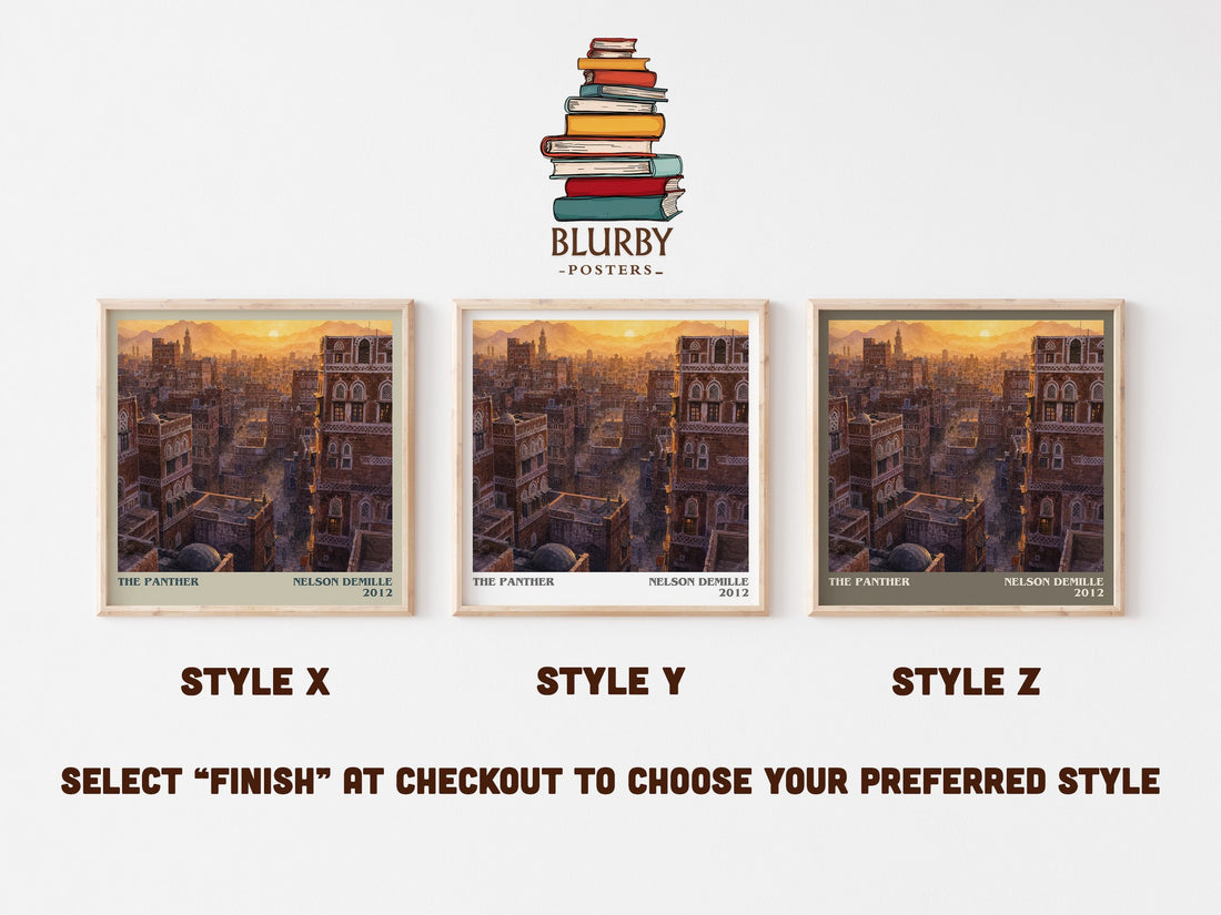 The Panther literary print in frame leaning in hallway – thriller wall art (mockup)
