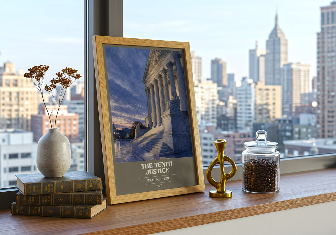 The Tenth Justice book cover print framed by window – literary home decor