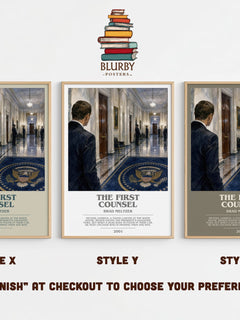 The First Counsel bookish print in frame leaning in hallway – legal thriller wall art