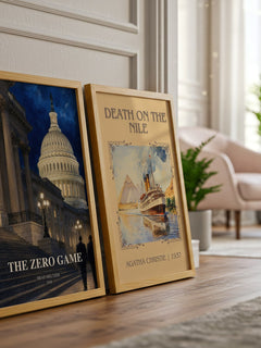 The Zero Game watercolour print framed by window – literary home decor