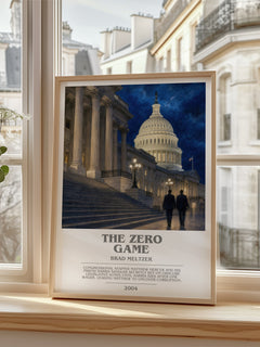 The Zero Game Bookish Wall Art by Brad Meltzer – framed print by a bright window