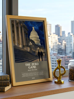 The Zero Game Bookish Wall Art by Brad Meltzer – framed print on a city-view windowsill