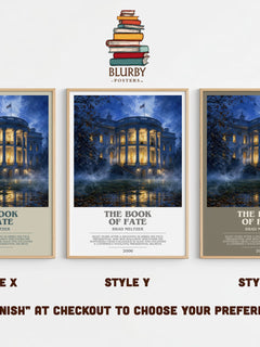 The Book of Fate bookish print in frame leaning in hallway – thriller wall art