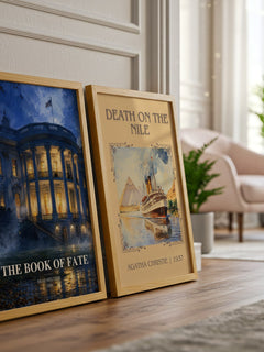 The Book of Fate watercolour print framed by window – literary home decor