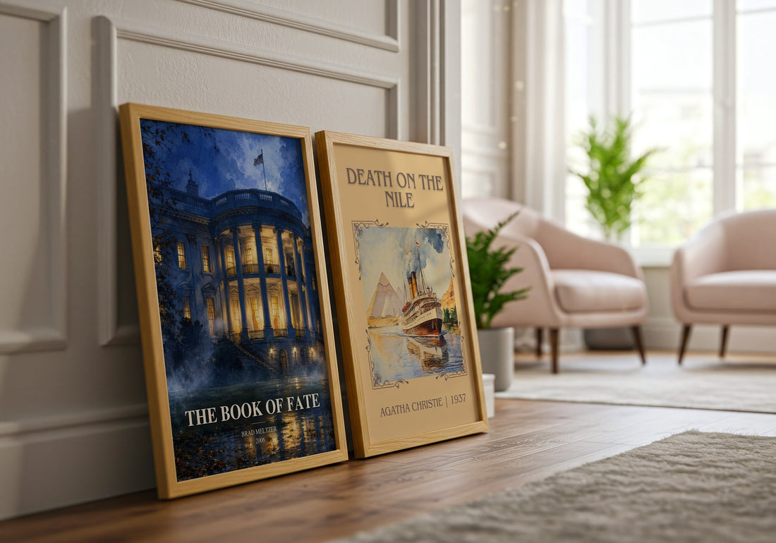 The Book of Fate watercolour print framed by window – literary home decor