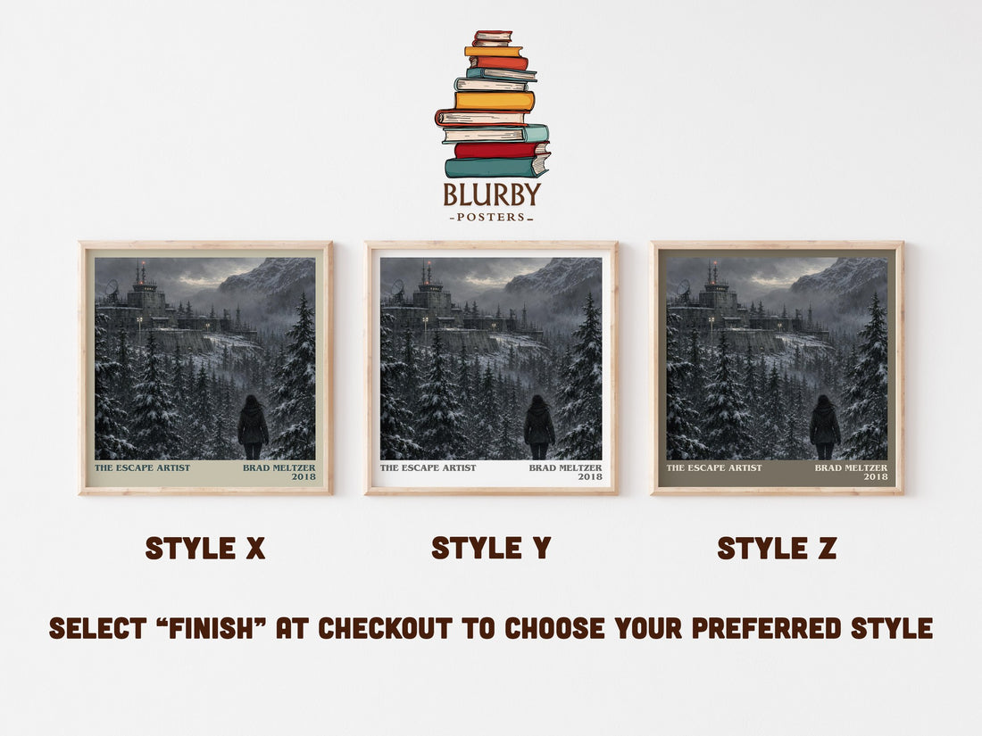 The Escape Artist literary print in frame leaning in hallway – thriller wall art (mockup)