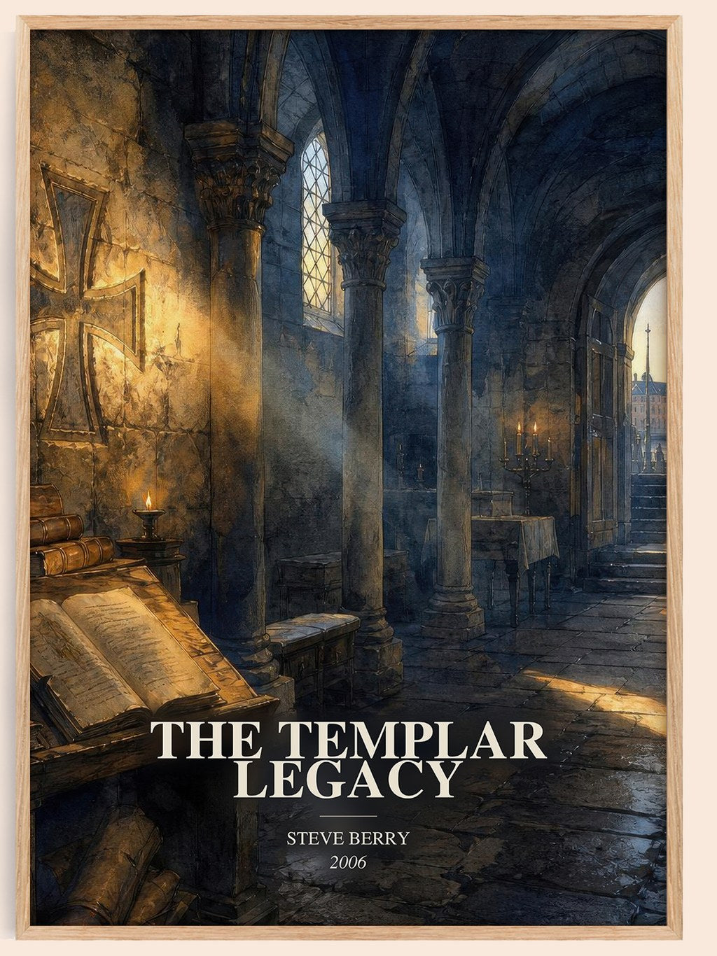 The Templar Legacy watercolour book poster by Steve Berry – framed literary art print