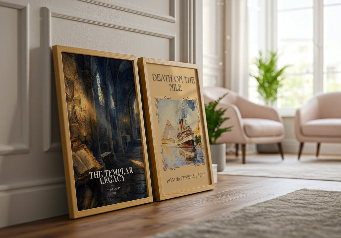 The Templar Legacy watercolour print framed by window – literary home decor
