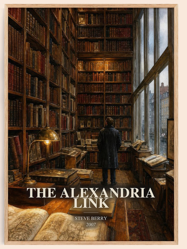 The Alexandria Link watercolour book poster by Steve Berry – framed literary art print