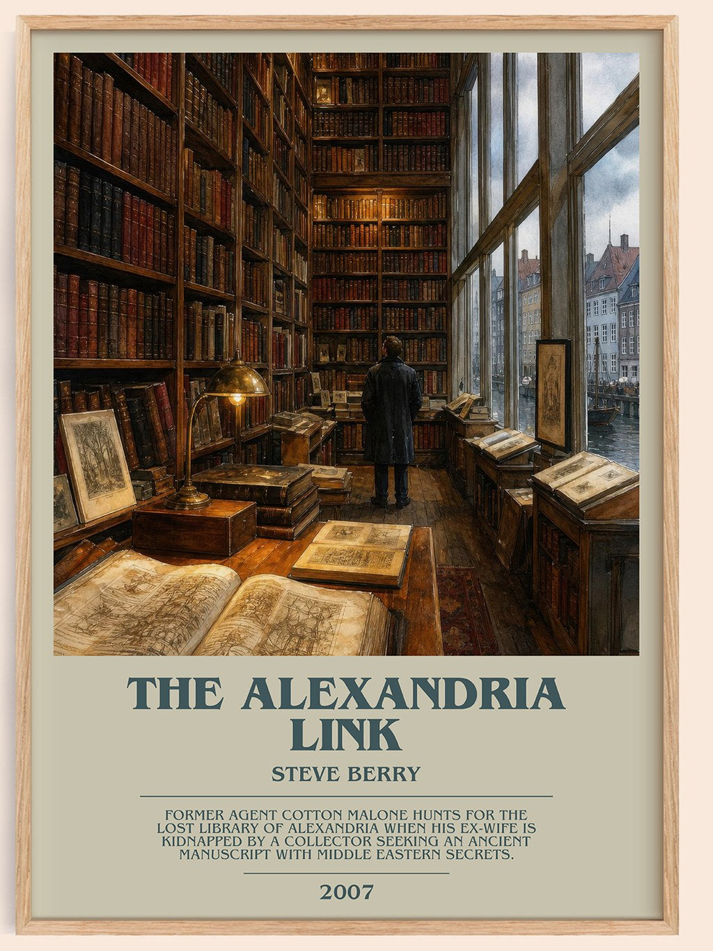 The Alexandria Link bookish book poster by Steve Berry – framed literary art print