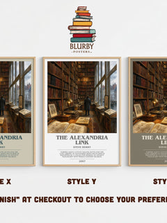 The Alexandria Link bookish print in frame leaning in hallway – thriller wall art