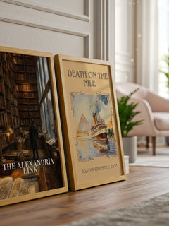 The Alexandria Link watercolour print framed by window – literary home decor