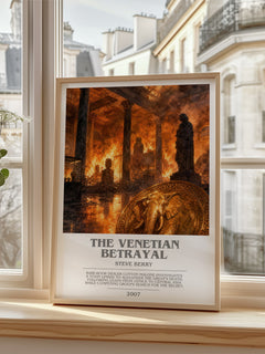 The Venetian Betrayal Bookish Wall Art by Steve Berry – framed print by a bright window