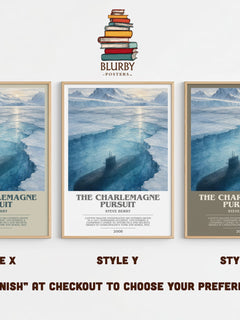 The Charlemagne Pursuit bookish print in frame leaning in hallway – thriller wall art