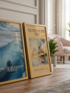 The Charlemagne Pursuit watercolour print framed by window – literary home decor