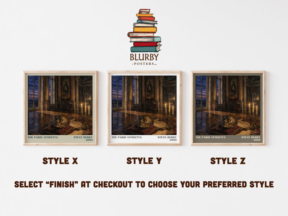 The Paris Vendetta literary print in frame leaning in hallway – thriller wall art (mockup)