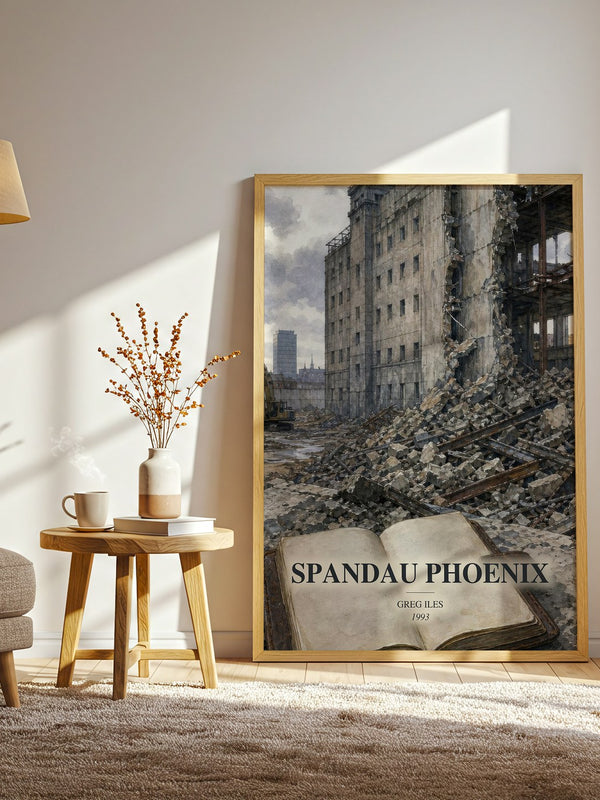Spandau Phoenix watercolour print in frame leaning in hallway – thriller wall art
