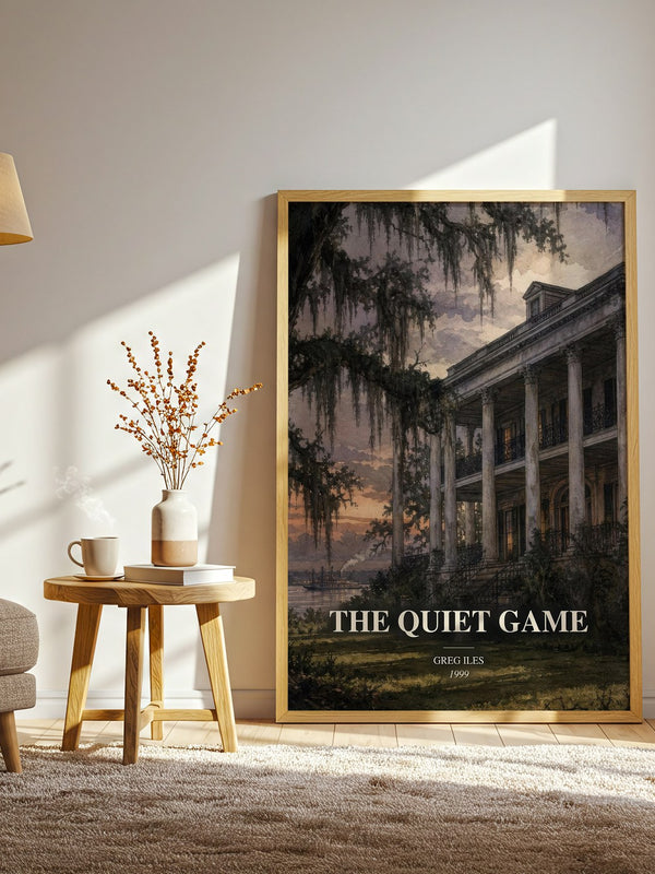 The Quiet Game watercolour print in frame leaning in hallway – legal thriller wall art
